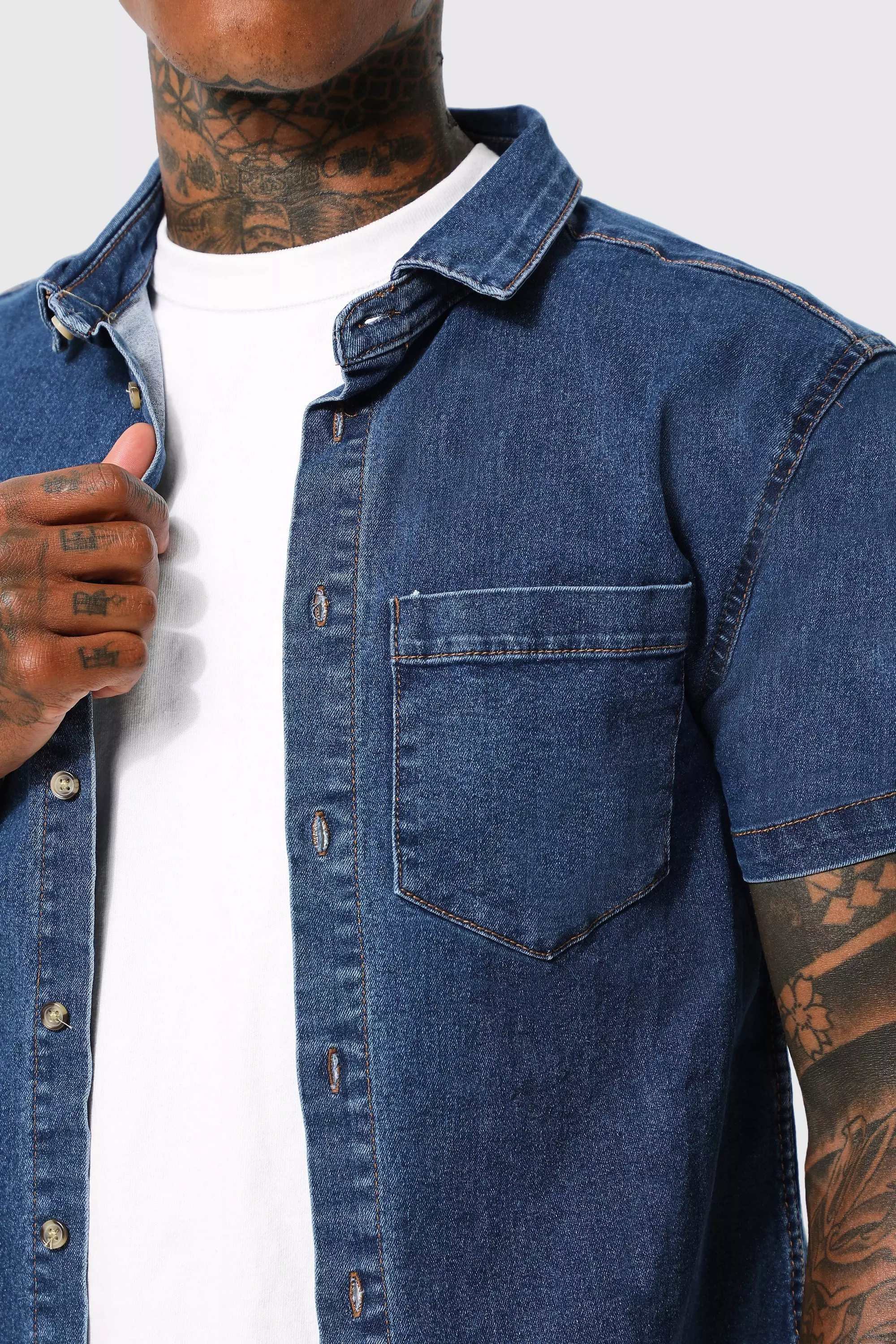 Mens short sleeve denim shirt store